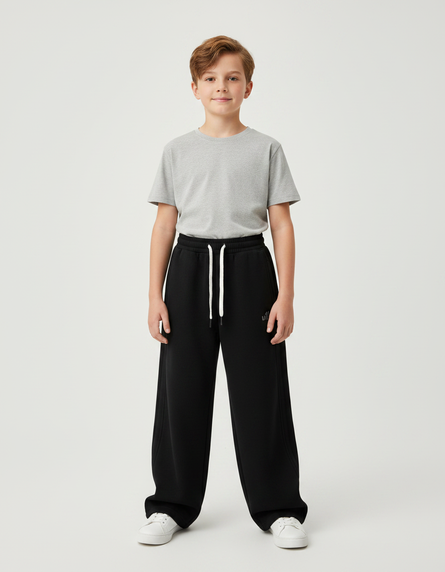 Pantalon Noir Ample Coton Sport Enfant Décontracté - Molleton