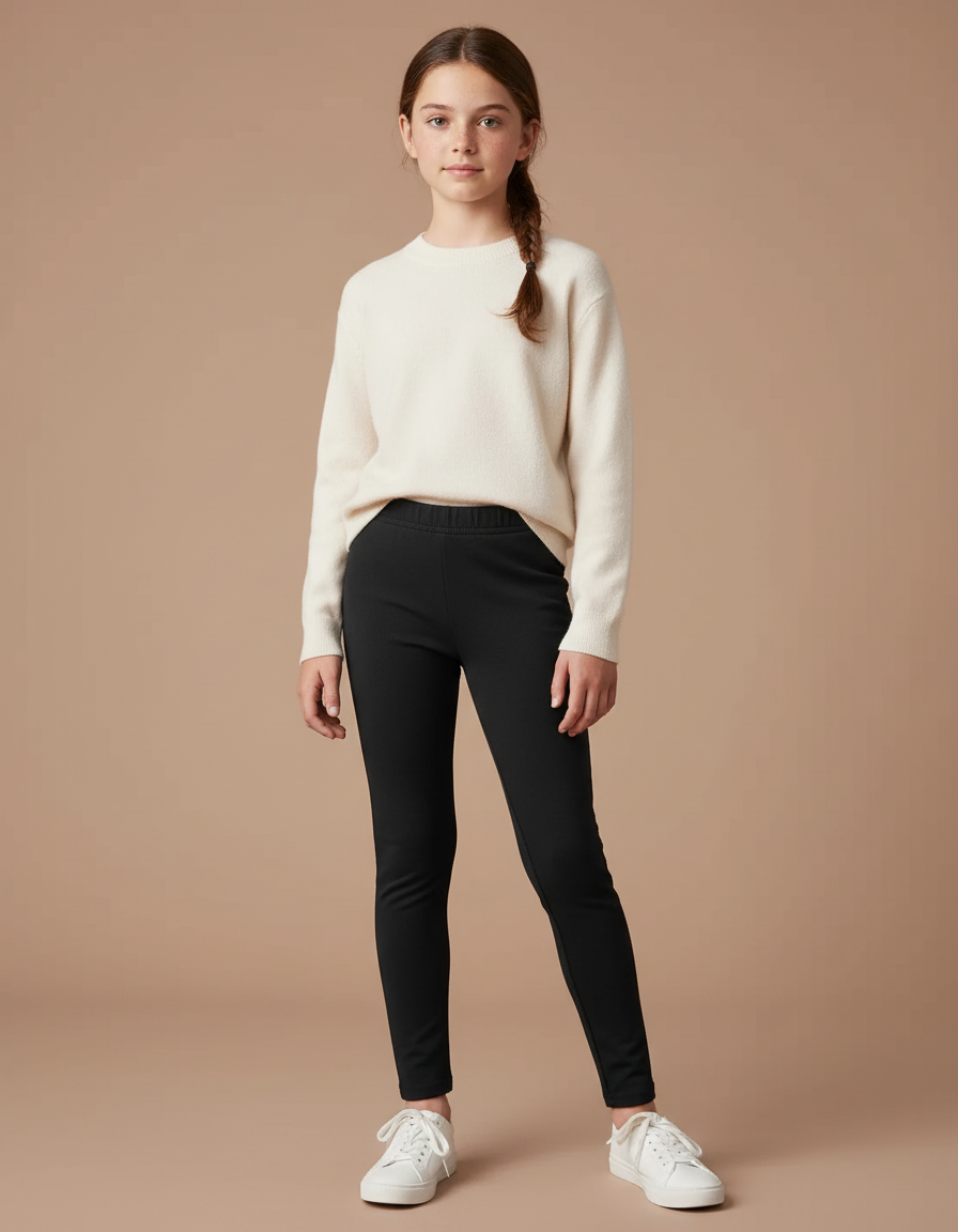 Pantalon Noir Extensible Confortable Slim Fille - Maille
