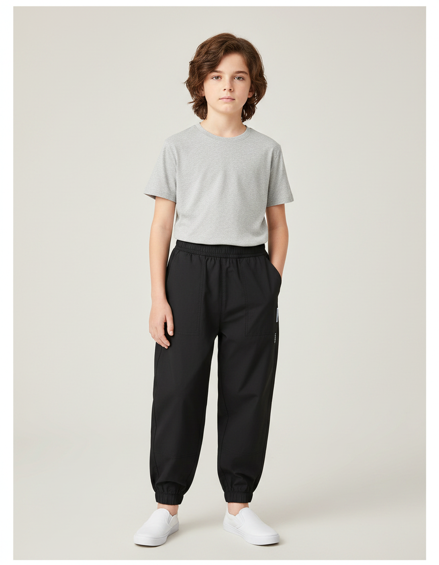 Pantalon Noir Sport Cargo Coton Décontracté Garçon - Polyester