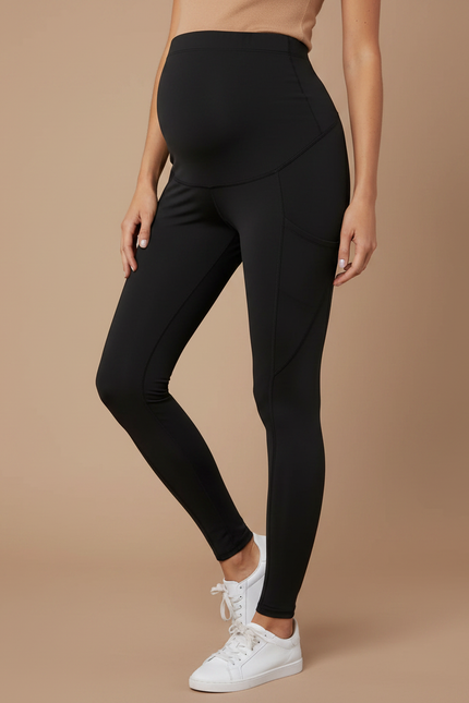 Pantalon Noir Maternité Taille Haute Ajusté Confortable - Polyester