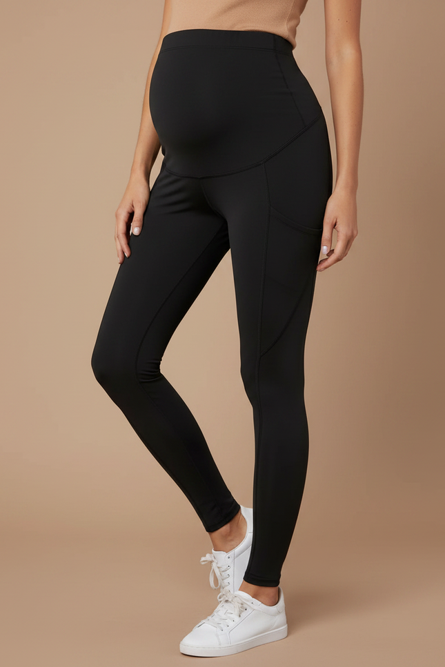 Pantalon Noir Maternité Taille Haute Ajusté Confortable - Polyester