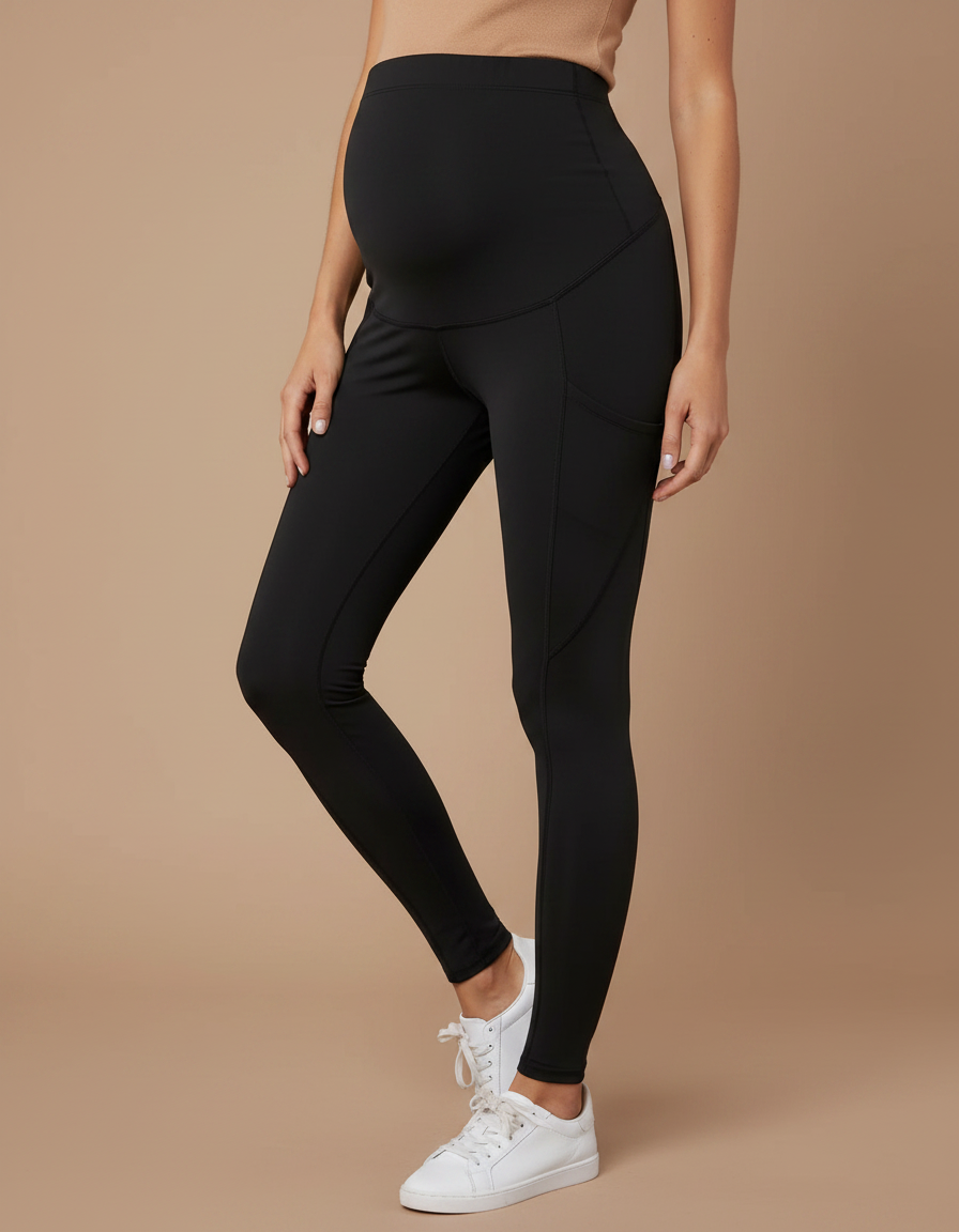 Pantalon Noir Maternité Taille Haute Ajusté Confortable - Polyester