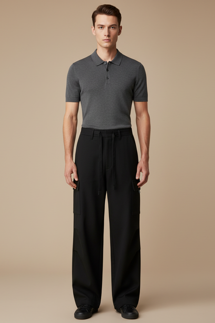 Pantalon Noir Ample Cargo Décontracté Homme - Gabardine