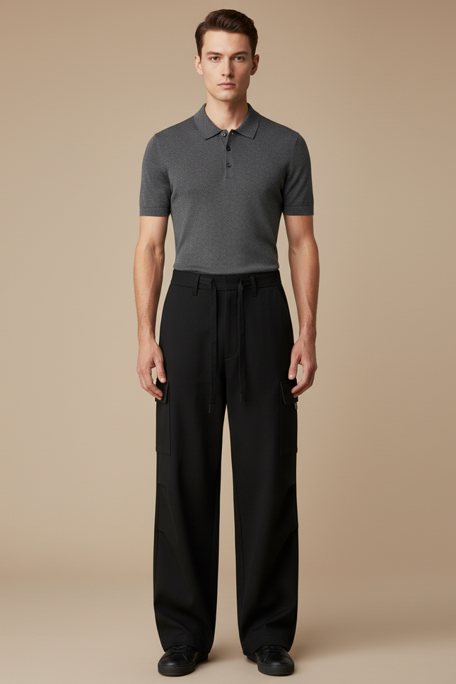 Pantalon Noir Ample Cargo Décontracté Homme - Gabardine