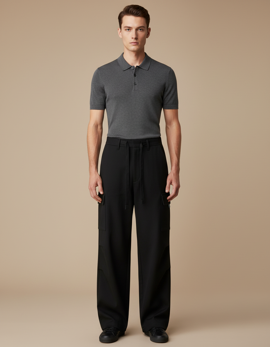 Pantalon Noir Ample Cargo Décontracté Homme - Gabardine