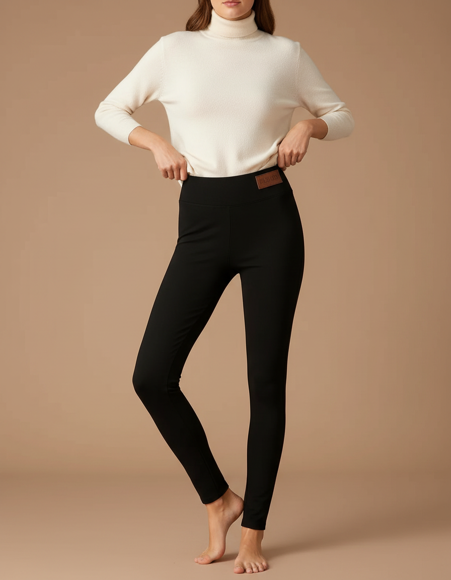 Pantalon Noir Taille Haute Élastique Confortable Femme - Polyester