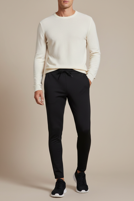 Pantalon Noir Homme Sportif Ajusté Décontracté - Polyester