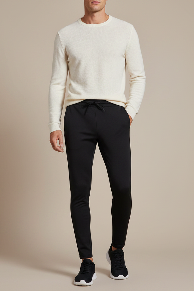 Pantalon Noir Homme Sportif Ajusté Décontracté - Polyester