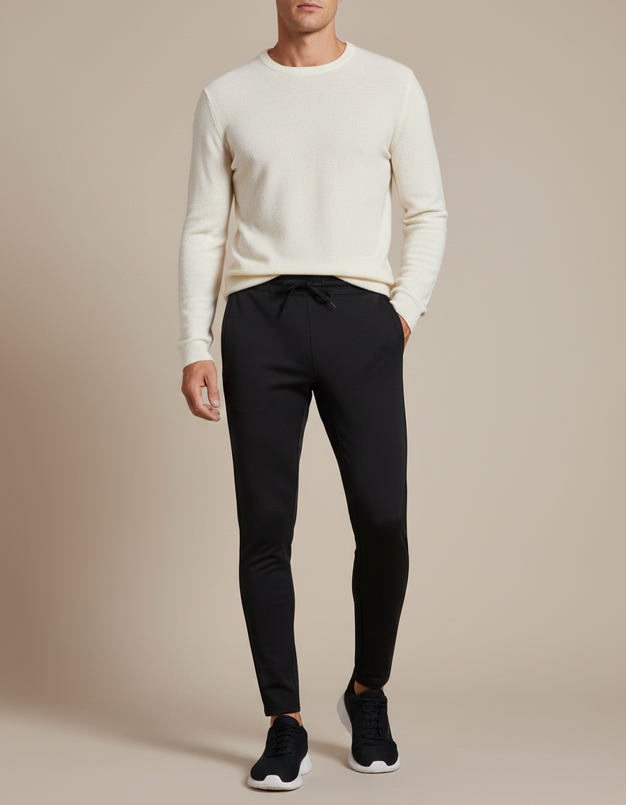 Pantalon Noir Homme Sportif Ajusté Décontracté - Polyester