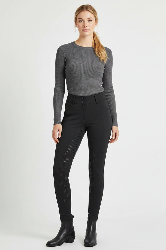 Pantalon Noir Équitation Respirant Adhérent Femme Sport - Polyester