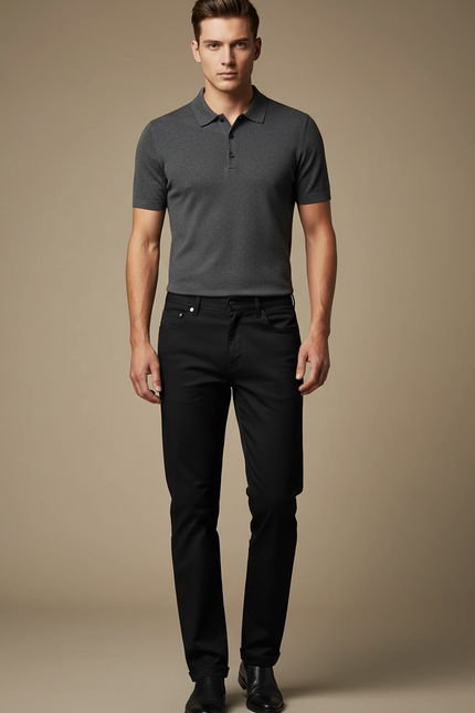 Pantalon Noir Coton Droit Décontracté Homme