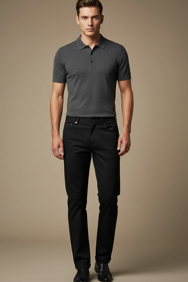 Pantalon Noir Coton Droit Décontracté Homme