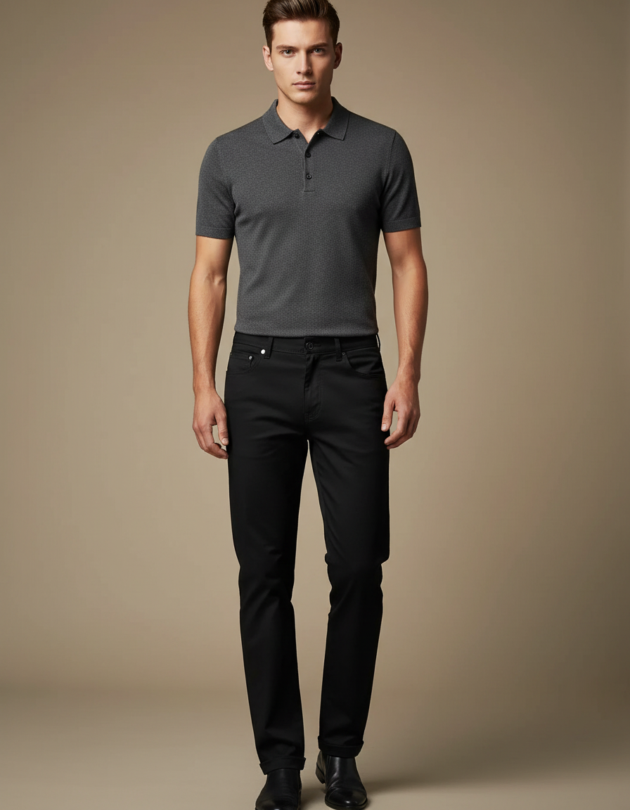 Pantalon Noir Coton Droit Décontracté Homme