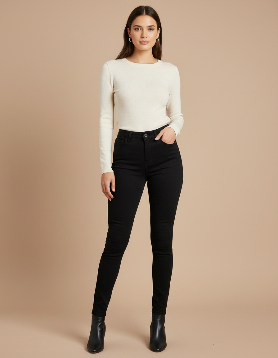 Pantalon Noir Skinny Taille Haute Stretch Femme - Jean