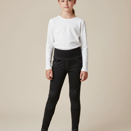 Pantalon Noir Équitation Enfant Slim Fit Côtelé - Polyester