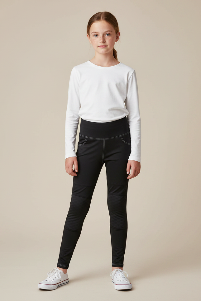 Pantalon Noir Équitation Enfant Slim Fit Côtelé - Polyester