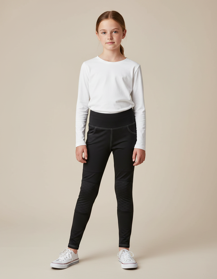 Pantalon Noir Équitation Enfant Slim Fit Côtelé - Polyester