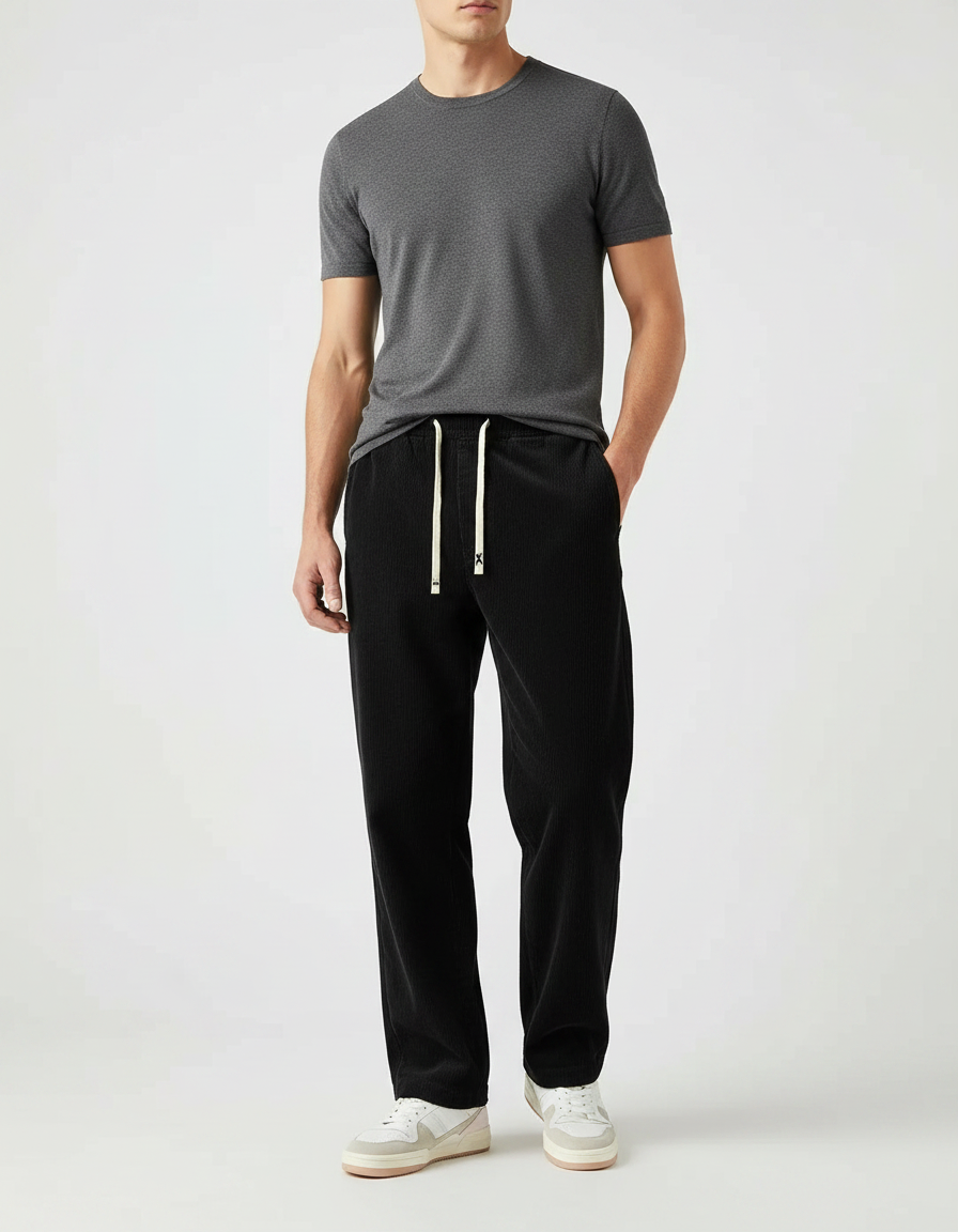 Pantalon Velours Côtelé Noir Homme - Cordé