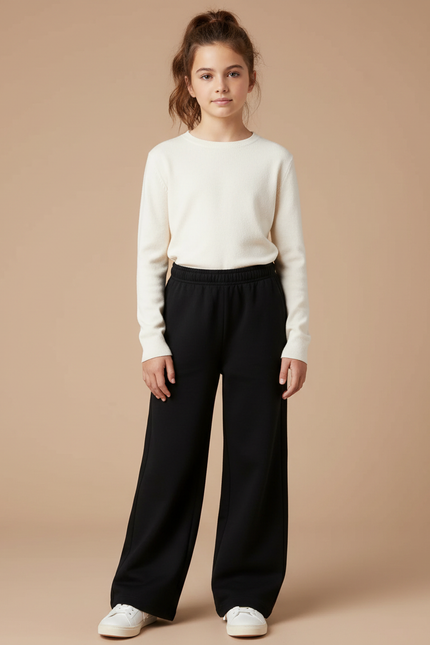 Pantalon Noir Ample Décontracté Confortable Fille - Molleton