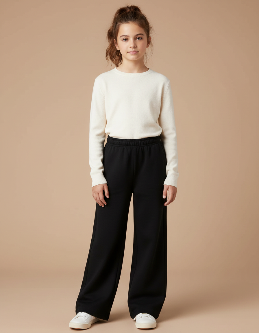 Pantalon Noir Ample Décontracté Confortable Fille - Molleton