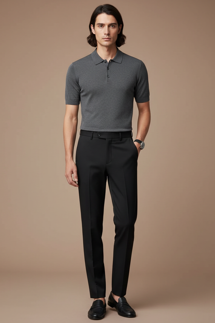 Pantalon Noir Homme Ajusté Droit Élégant Formel - Gabardine