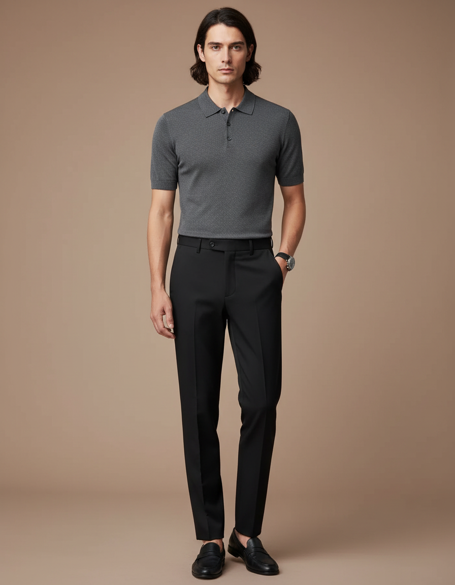 Pantalon Noir Homme Ajusté Droit Élégant Formel - Gabardine