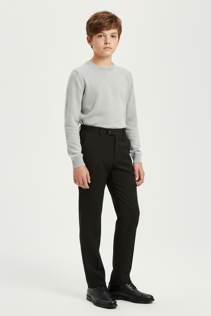 Pantalon Noir Garçon Habillé Élégant Formel Droit - Polyester