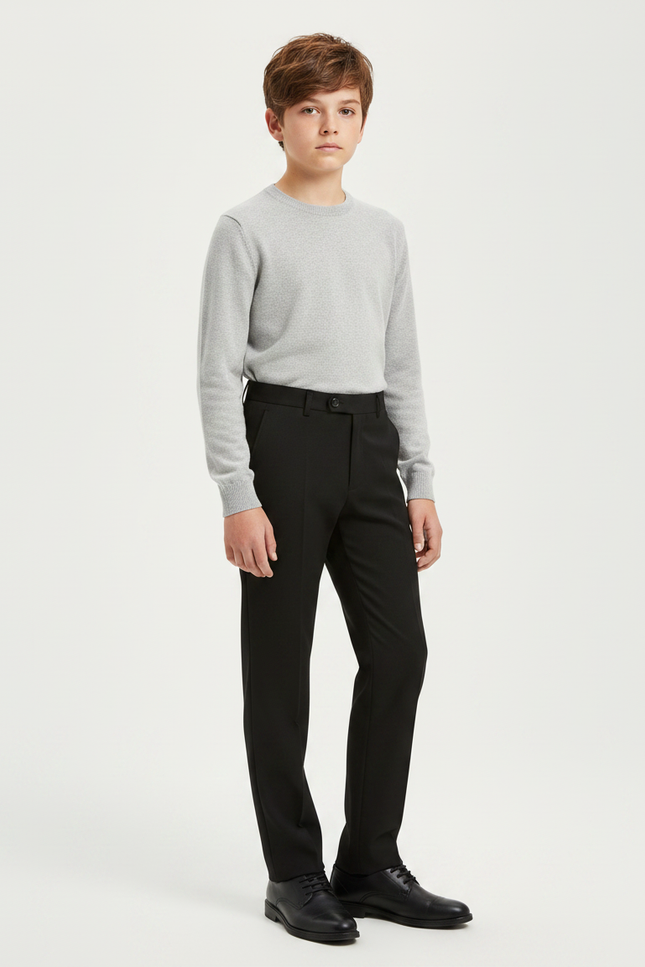 Pantalon Noir Garçon Habillé Élégant Formel Droit - Polyester
