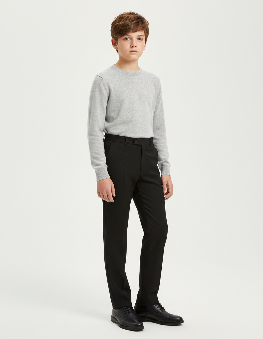 Pantalon Noir Garçon Habillé Élégant Formel Droit - Polyester