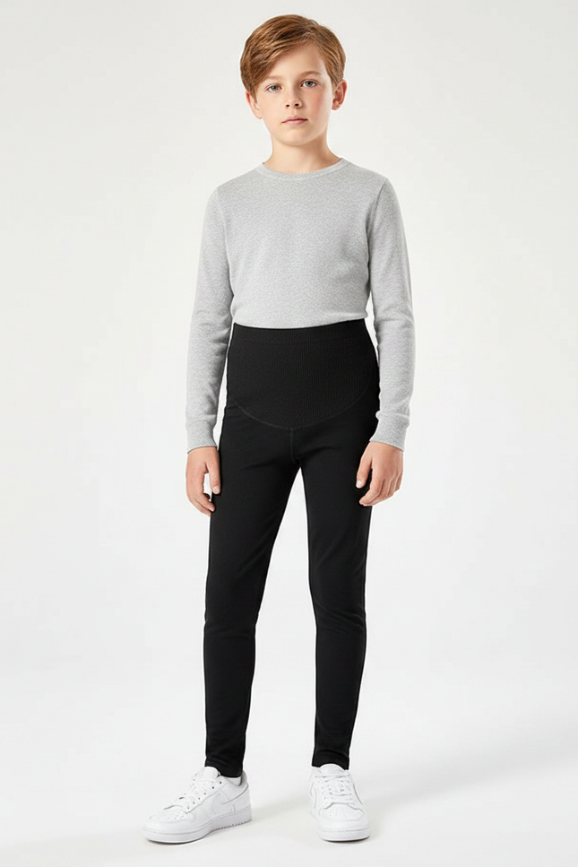 Pantalon Noir Côtelé Ajusté Confortable Élastique Garçon - Cordé