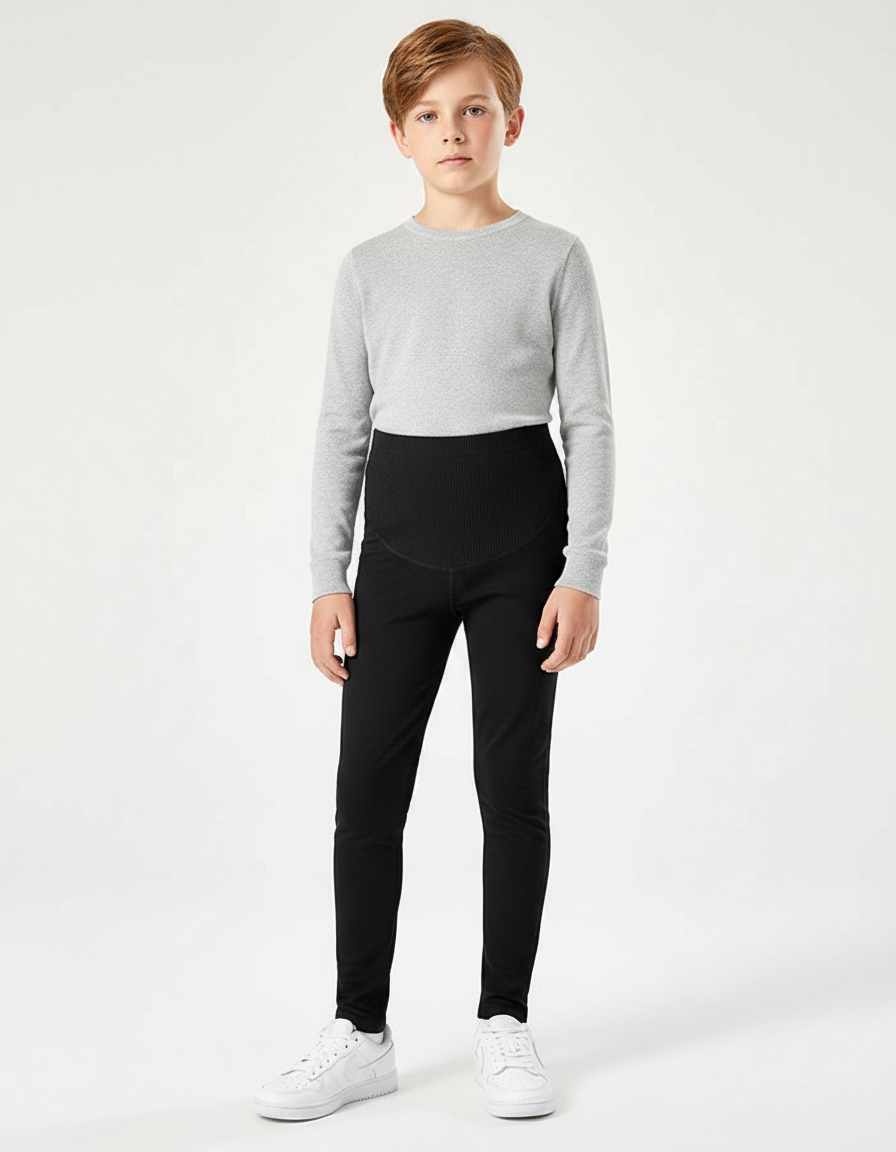 Pantalon Noir Côtelé Ajusté Confortable Élastique Garçon - Cordé