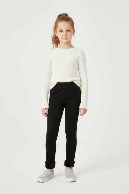 Pantalon Noir Chaud Doublé Polaire Fille - Molleton