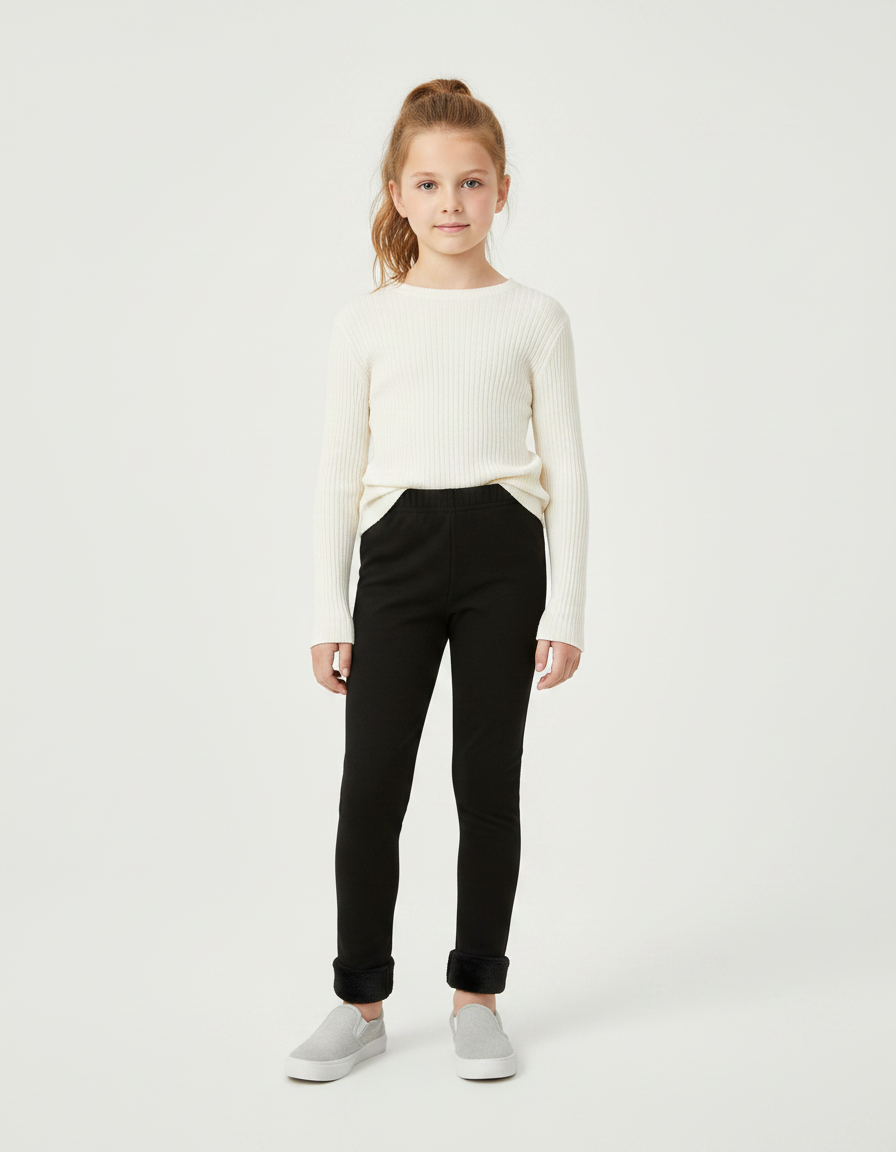 Pantalon Noir Chaud Doublé Polaire Fille - Molleton
