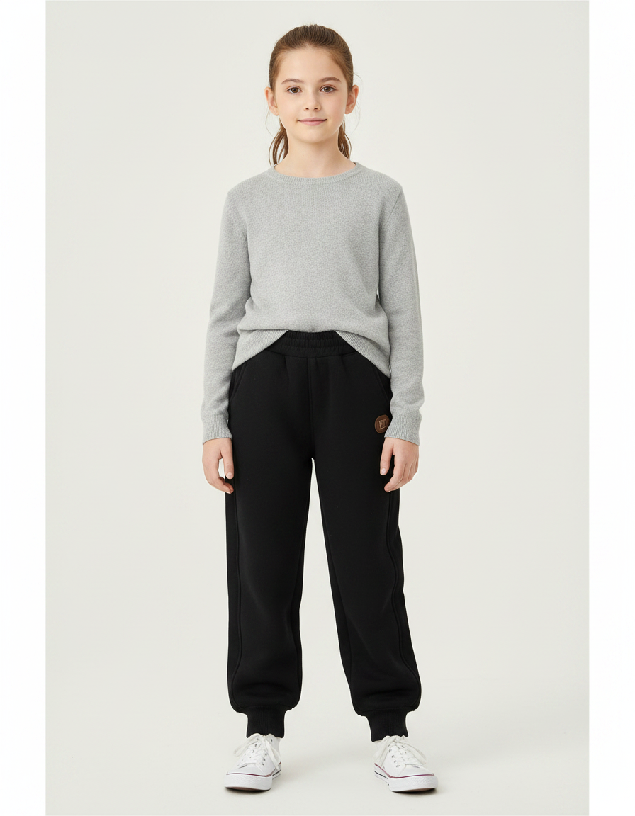Pantalon Noir Molletonné Confortable Enfant