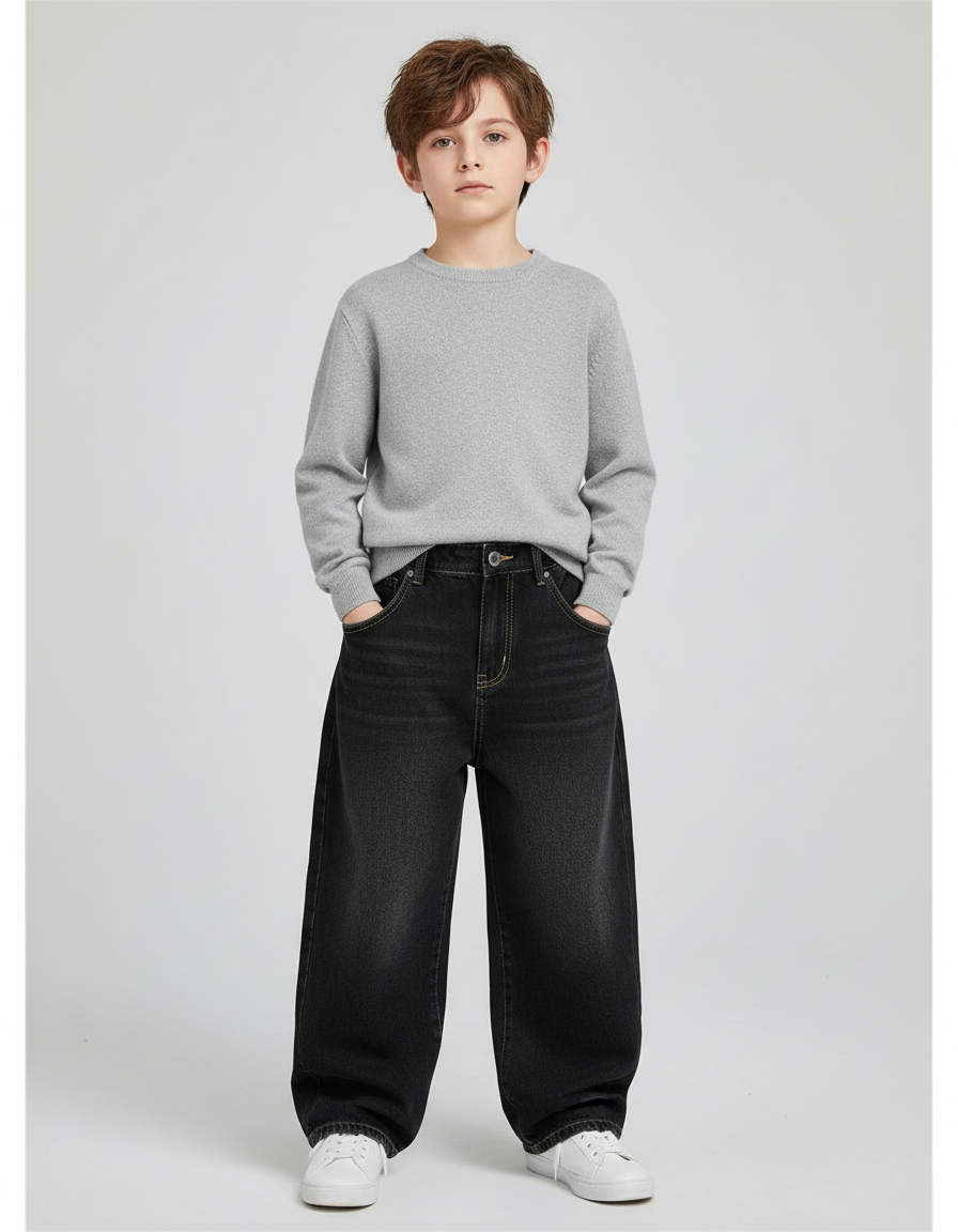 Pantalon Noir Ample Denim Décontracté Enfant - Jean