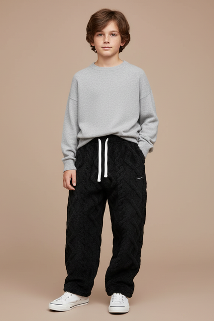 Pantalon Noir Molletonné Câblé Chaud Confortable Décontracté