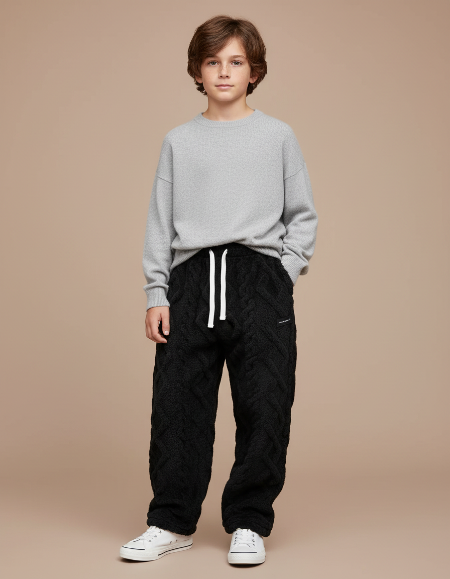 Pantalon Noir Molletonné Câblé Chaud Confortable Décontracté