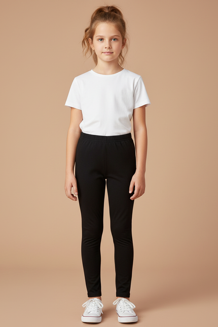 Pantalon Noir Fille Coton Élastique Uni Simple