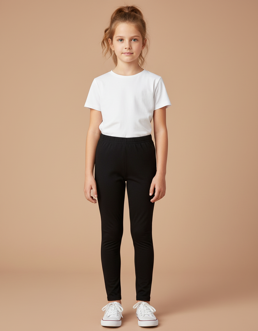 Pantalon Noir Fille Coton Élastique Uni Simple
