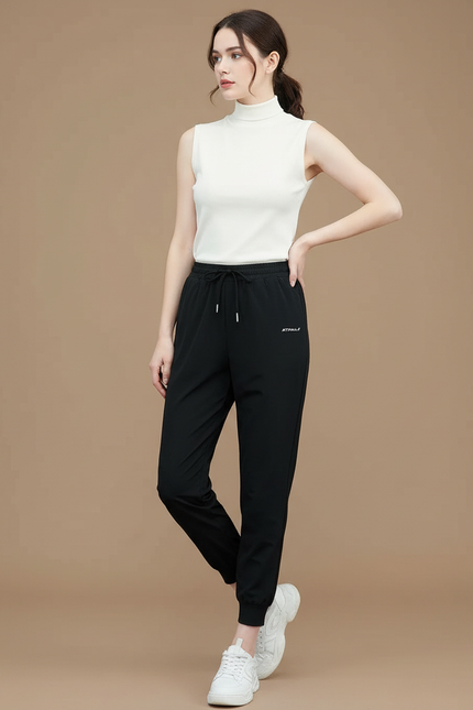 Pantalon Noir Fluide Confortable Sport Jogging Femme - Polyester