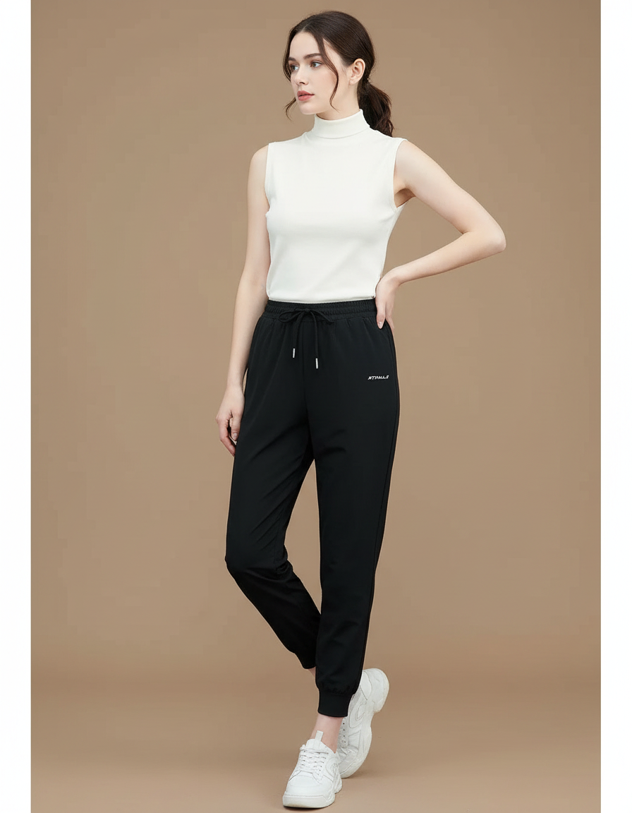 Pantalon Noir Fluide Confortable Sport Jogging Femme - Polyester