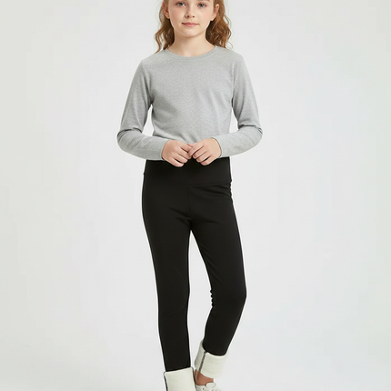 Pantalon Noir Fille Chaud Hiver Doublé Polaire - Polyester