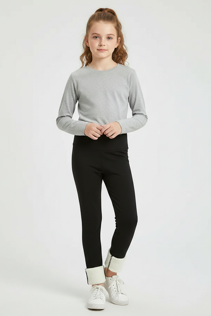 Pantalon Noir Fille Chaud Hiver Doublé Polaire - Polyester