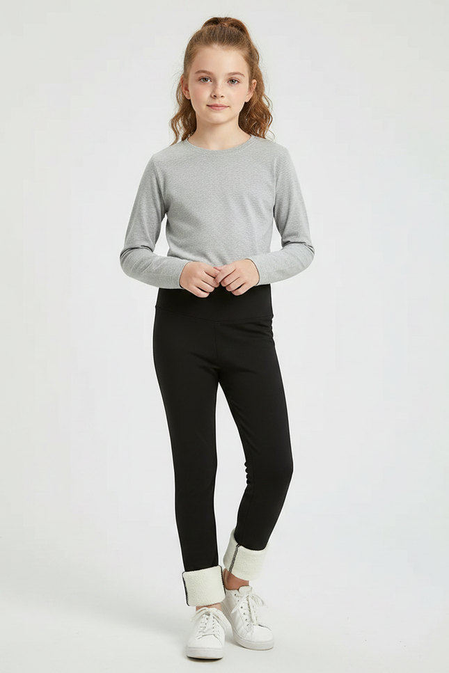 Pantalon Noir Fille Chaud Hiver Doublé Polaire - Polyester