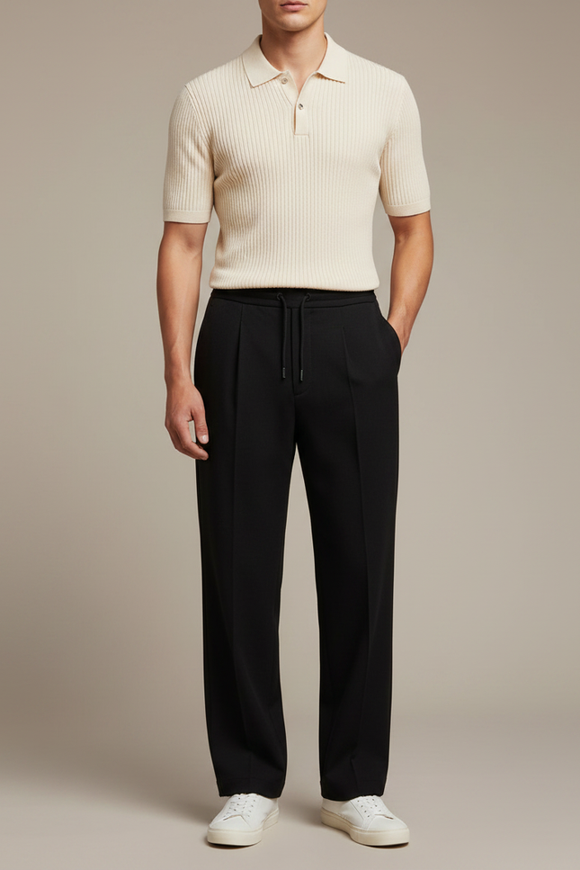 Pantalon Straight Noir - Polyester