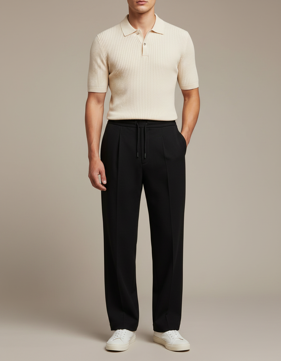 Pantalon Straight Noir - Polyester