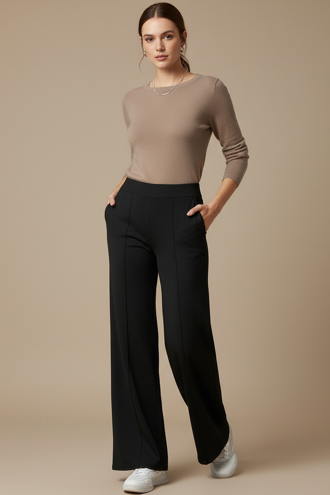 Pantalon Noir Droit Fluide Décontracté Femme - Maille