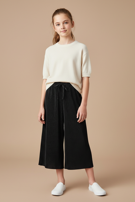 Pantalon Jupe Culotte Noir - Polyester