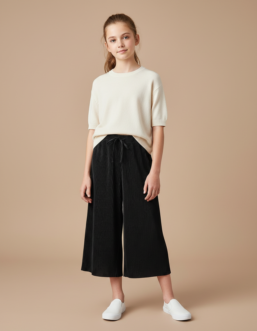 Pantalon Jupe Culotte Noir - Polyester