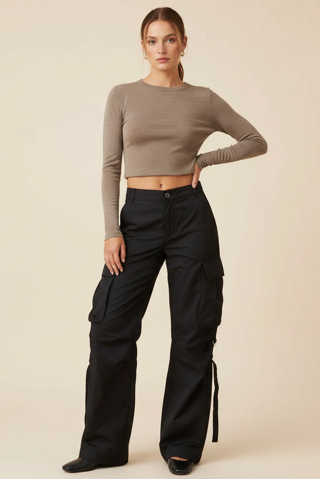 Pantalon Noir Cargo Ample Femme Streetwear - Toile